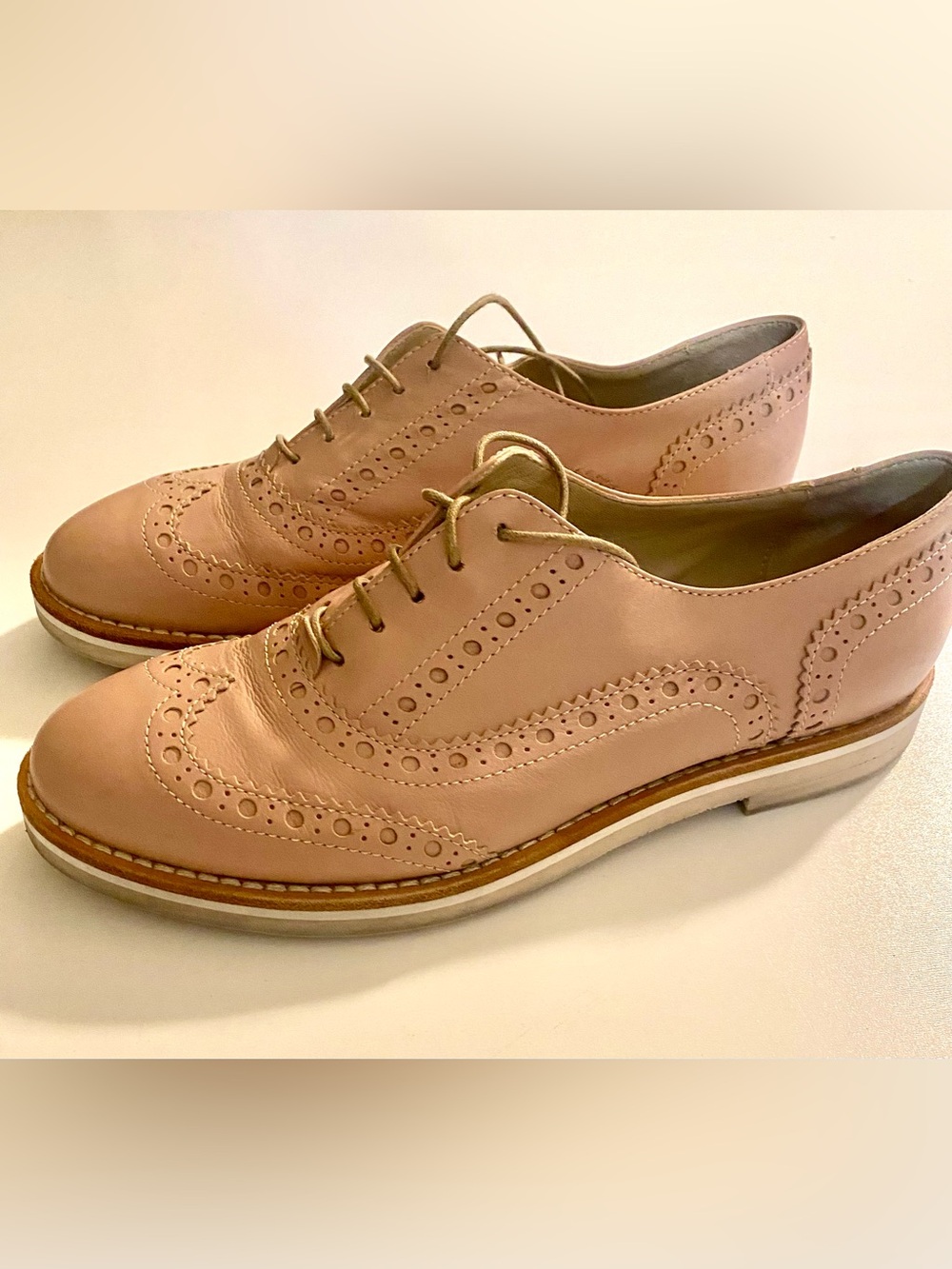 Attilio Giusti Leombruni Wingtip Lace-Up Oxford Nude Rubber Soles Sz 8 $445